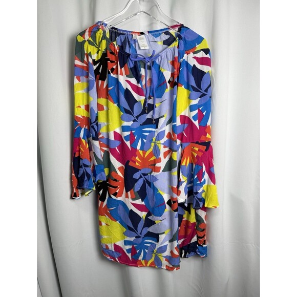 Anne Cole Floral Bell Sleeve Cover Up Tunic Dress Sz Medium New - Picture 3 of 8